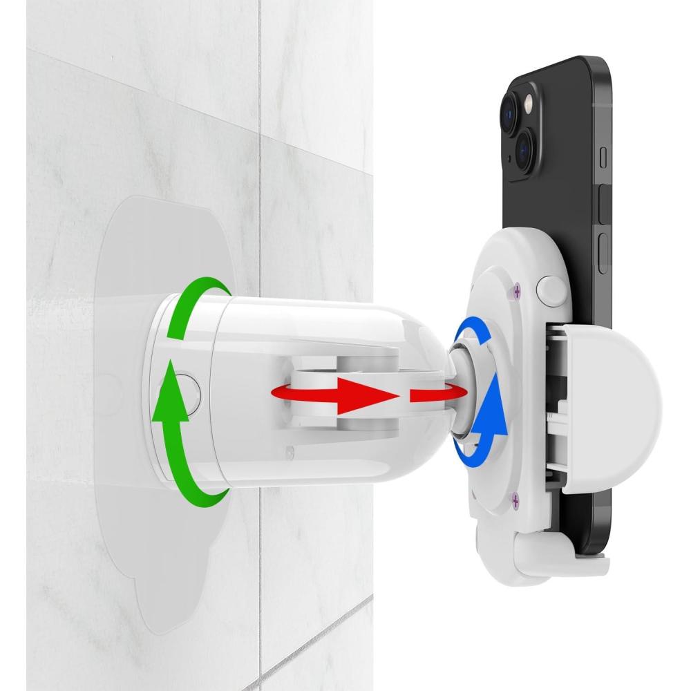 imageMiiKARE ShowerMirrorWall Phone Holder Shower Phone Mount with 360 Degree Rotating Universal Bathroom Accessories Phone Clamp for All Phones Wall Phone Holder for Bathroom Mirror Kitchen White