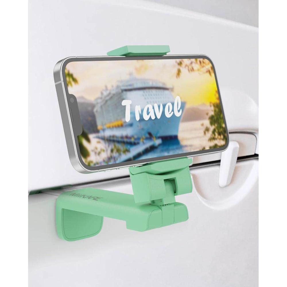 imageMiiKARE Travel Essentials Airplane Phone Holder Universal Handsfree Phone Mount for Flying with 360 Degree Rotation Travel Must Haves Phone Stand for Desk Tray Table BlackampampBlackGreen