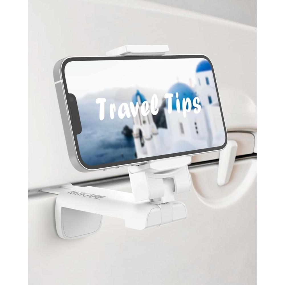 imageMiiKARE Travel Essentials Airplane Phone Holder Universal Handsfree Phone Mount for Flying with 360 Degree Rotation Travel Must Haves Phone Stand for Desk Tray Table BlackampampBlackWhite