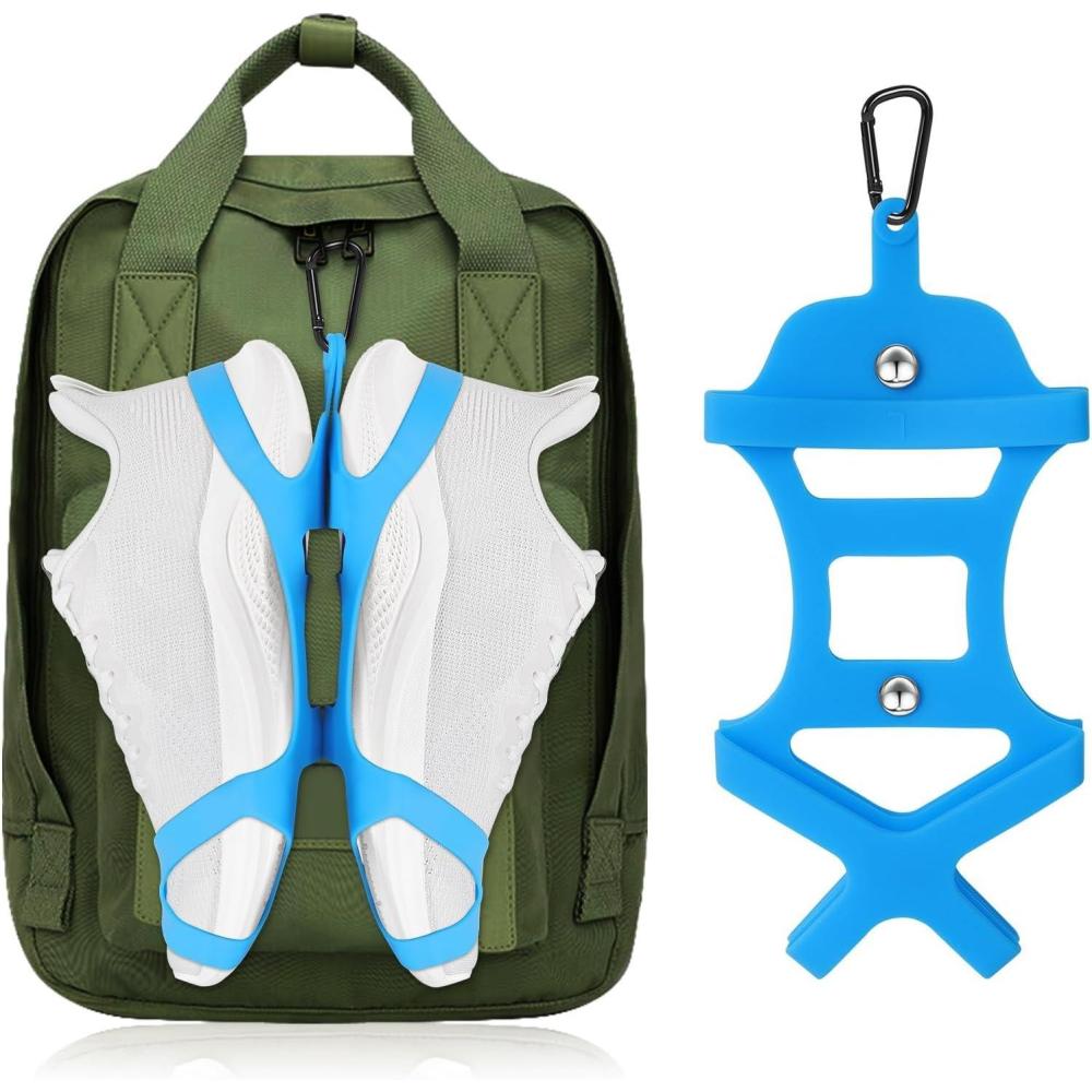 imageShoe Holder for Backpack takyu Elastic Silicone Shoe Holster with Backpack Clips for Sneaker Bag Hang Extra Shoes Cleats Boots or Gear on Your Bag BlackBlue