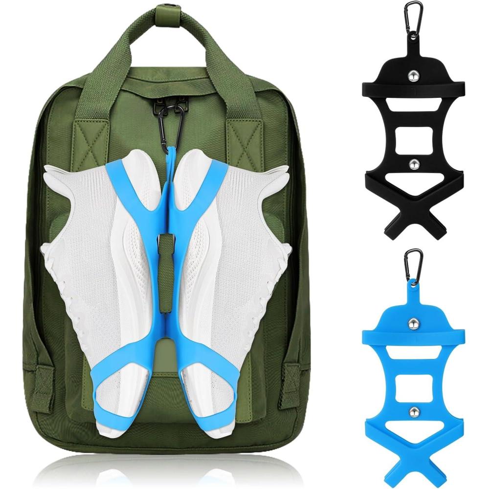 imageShoe Holder for Backpack takyu Elastic Silicone Shoe Holster with Backpack Clips for Sneaker Bag Hang Extra Shoes Cleats Boots or Gear on Your Bag BlackBlackBlue