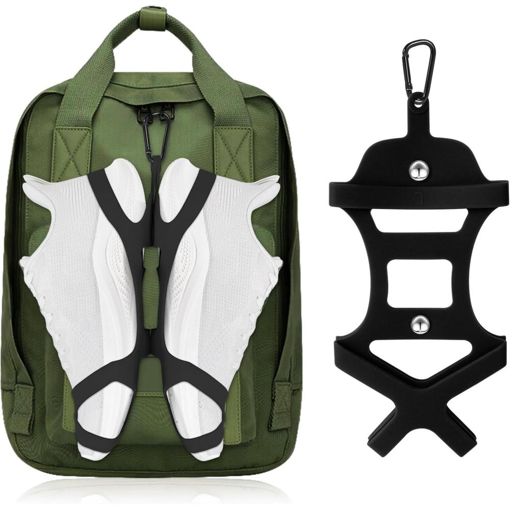 imageShoe Holder for Backpack takyu Elastic Silicone Shoe Holster with Backpack Clips for Sneaker Bag Hang Extra Shoes Cleats Boots or Gear on Your Bag BlackBlack