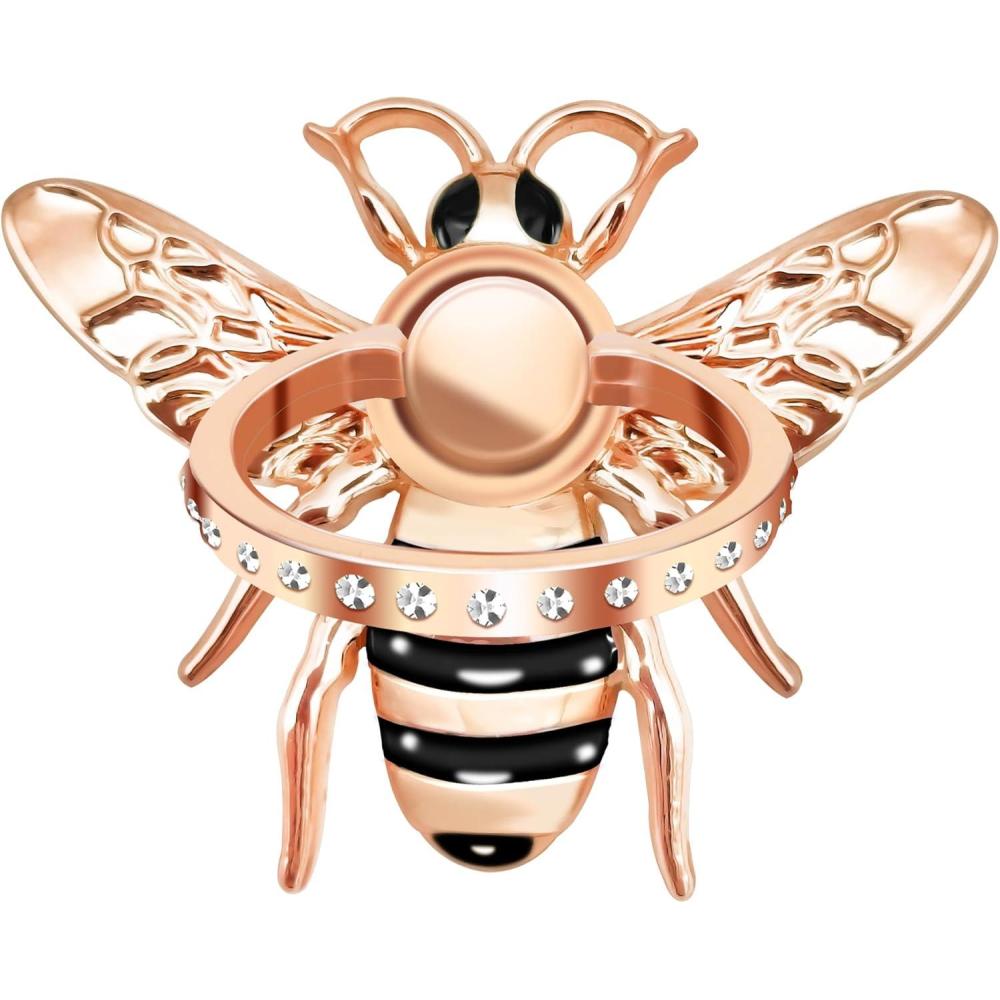 imageTACOMEGE Bee Cell Phone Ring Holder Gift for Girls Women Crystal Finger Ring Kickstand Compatible with Smartphone Tablet EReader BlackRose Gold