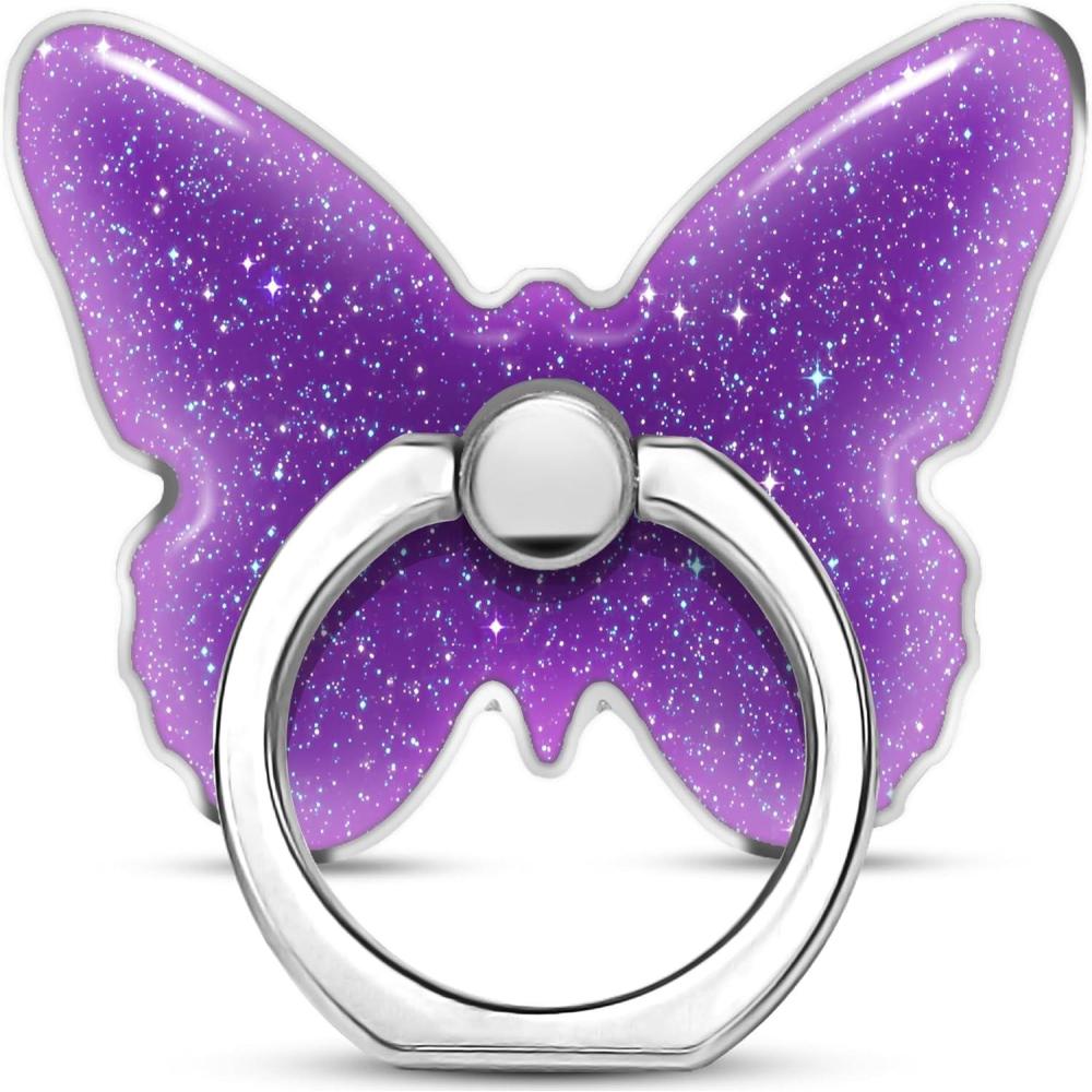 imageTACOMEGE Bling Glitter Phone Grip Butterfly Cell Phone Ring Holder Stand Purple for Women Girls Compatible with Smartphone Tablet EReader Etc Butterfly PUButterfly PU