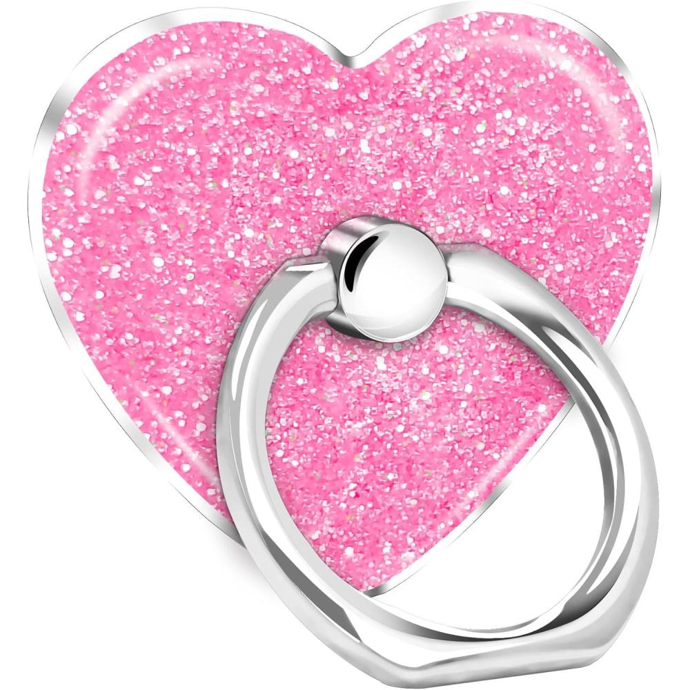imageTACOMEGE Heart Cell Phone Ring Holder for Women Grils Glittering Phone Grips Stand for Smartphone Tablet PinkPink