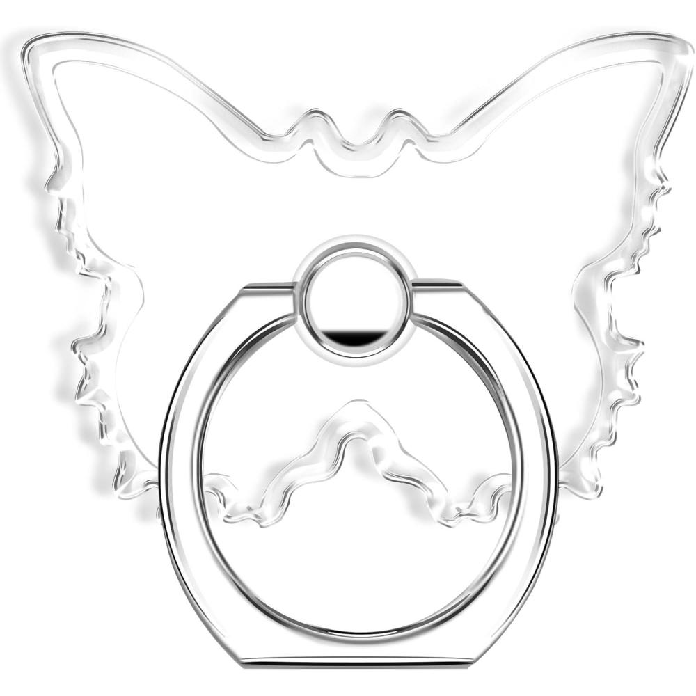 imageTACOMEGE Transparent Clear Butterfly Phone Ring Grips Holder Finger Ring Stand for Cell Phone Tablet Case