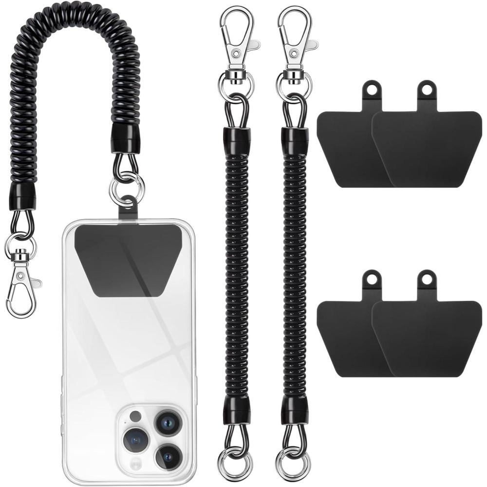 imagetakyu 2PCS Phone Lanyard Tether with 4Patch and 1Carabiner for Travel Outdoor Hiking Cycling Climbing Skiing Compatible for iPhone Most Smartphones  White PurpleTpublack