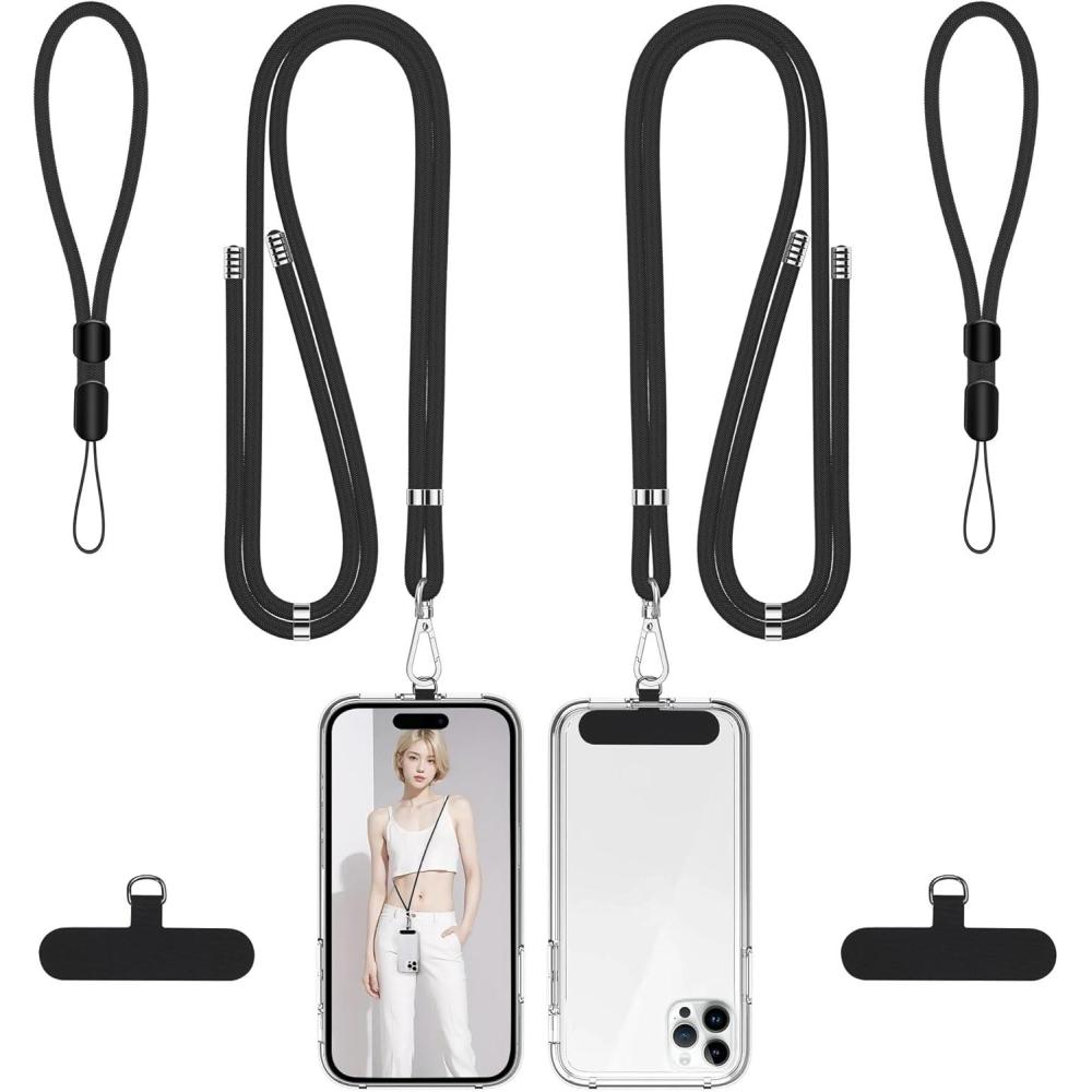 imagetakyu Phone Lanyard 2 Pack Adjustable CellPhone Lanyard Crossbody Neck Strap ampamp 2 Pack Wrist Strap ampamp Nylon Tether Tabs Compatible for iPhone Android Smartphones Orange BlackBlackblack