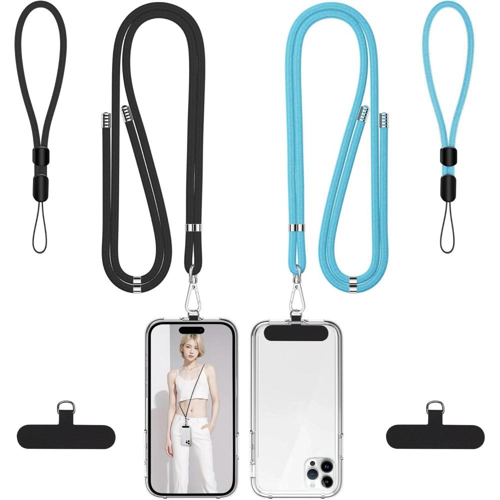imagetakyu Phone Lanyard 2 Pack Adjustable CellPhone Lanyard Crossbody Neck Strap ampamp 2 Pack Wrist Strap ampamp Nylon Tether Tabs Compatible for iPhone Android Smartphones Orange BlackBlackblue