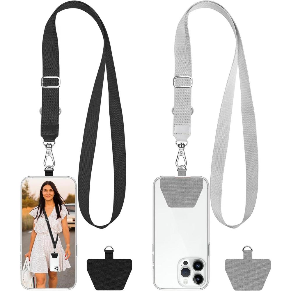 imagetakyu Phone Lanyard 2 Pack Universal Phone Strap Soft Nylon Neck Strap with 4PCS Tether Tabs Compatible for iPhone Android SmartphonesBlack GreyBlackgrey2tab