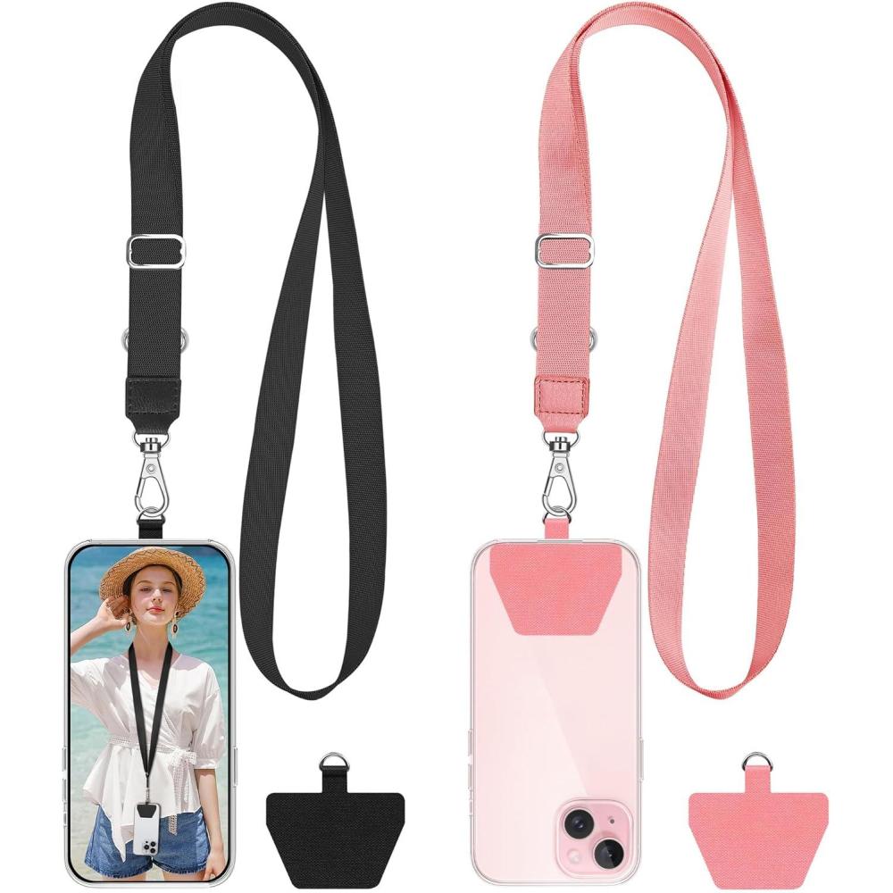 imagetakyu Phone Lanyard 2 Pack Universal Phone Strap Soft Nylon Neck Strap with 4PCS Tether Tabs Compatible for iPhone Android SmartphonesBlack GreyBlackpink