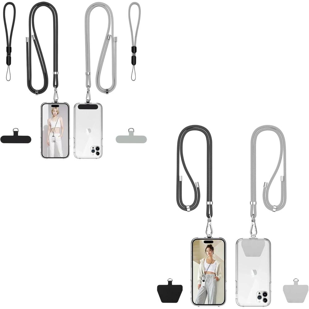 imagetakyu Phone Lanyard 4 Pack Adjustable Cell Phone Lanyard Crossbody Neck Strap ampamp 2 Pack Phone Wrist Strap with Tether Tabs Compatible for iPhone Android SmartphonesBlack Grey