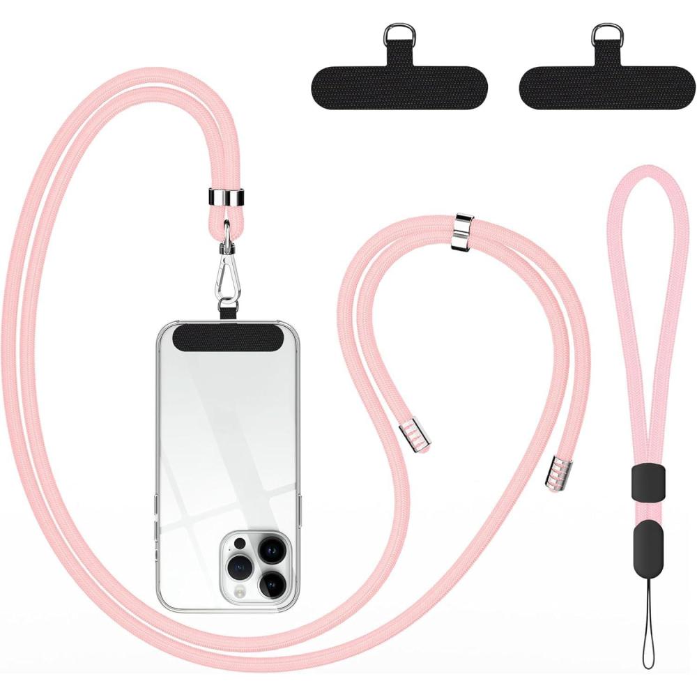 imagetakyu Phone Lanyard Universal Cell Phone Lanyard with Adjustable Nylon Neck Strap Phone Tether Safety Strap Compatible with Most Smartphones with Full Coverage Case BlackNpink