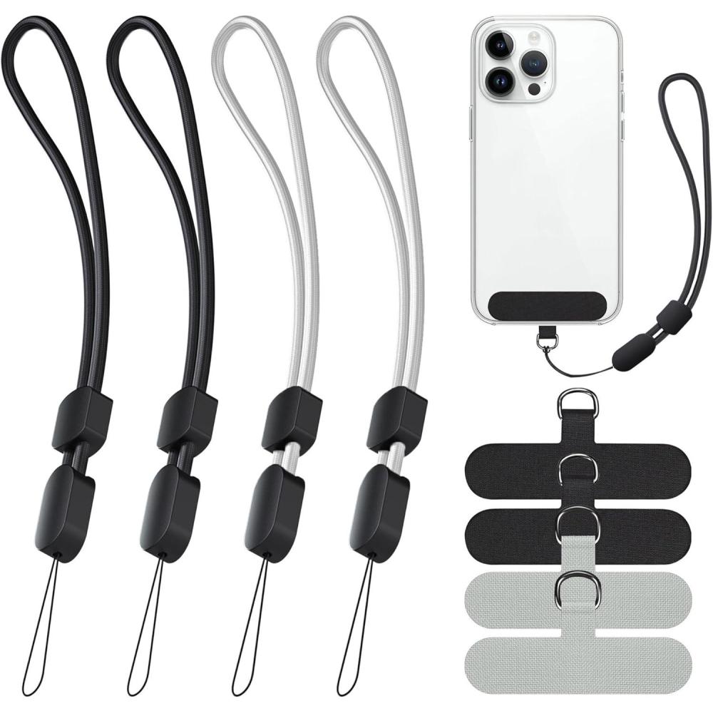 imagetakyu Phone Lanyard Wrist Strap Adjustable Wristlet Strap for Around The Hand With Tether Tabs Compatible for iPhone Android Smartphones4PCS Black Grey2black2grey