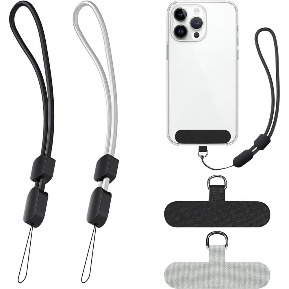 imagetakyu Phone Lanyard Wrist Strap Adjustable Wristlet Strap for Around The Hand With Tether Tabs Compatible for iPhone Android Smartphones4PCS Black GreyBlackgrey