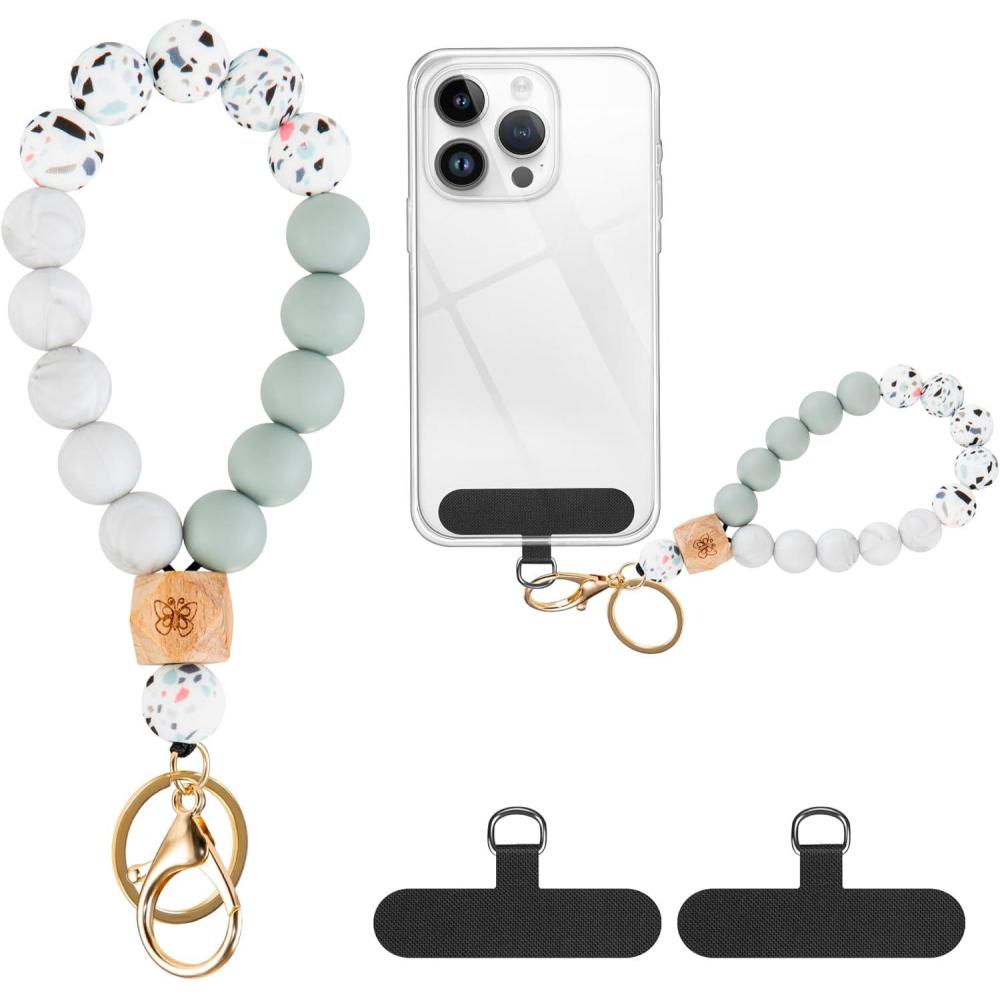 imagetakyu Phone Wrist Strap Silicone Beaded Phone Wrist Lanyard for Women Girls with 2PCS Tabs Fit for iPhone for Shopping WalkingYellowWhite