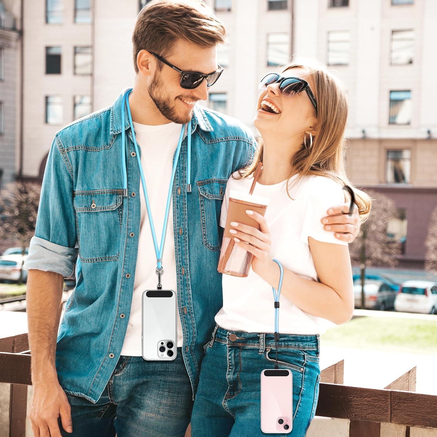 imagetakyu Phone Lanyard 2 Pack Adjustable CellPhone Lanyard Crossbody Neck Strap ampamp 2 Pack Wrist Strap ampamp Nylon Tether Tabs Compatible for iPhone Android Smartphones Orange BlackBlackblue