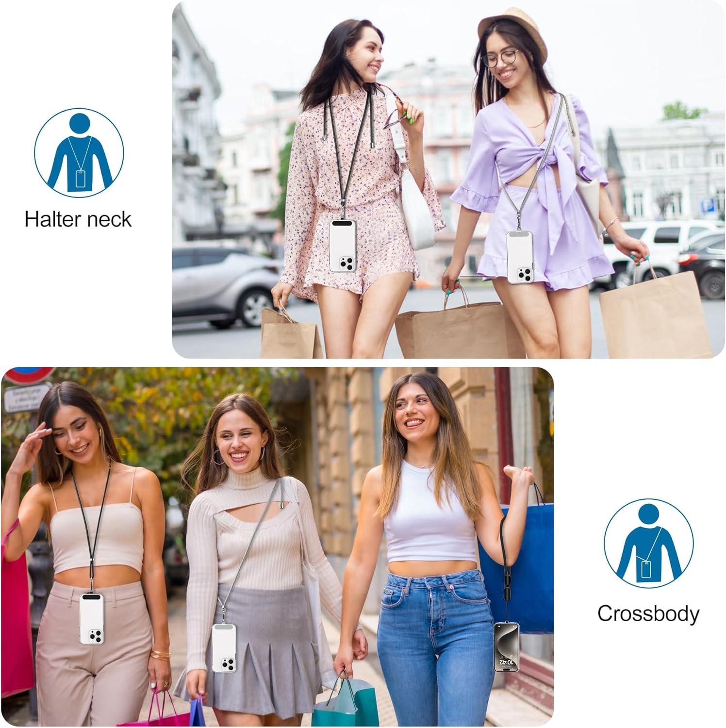 imagetakyu Phone Lanyard 2 Pack Adjustable CellPhone Lanyard Crossbody Neck Strap ampamp 2 Pack Wrist Strap ampamp Nylon Tether Tabs Compatible for iPhone Android Smartphones Orange BlackBlackgrey