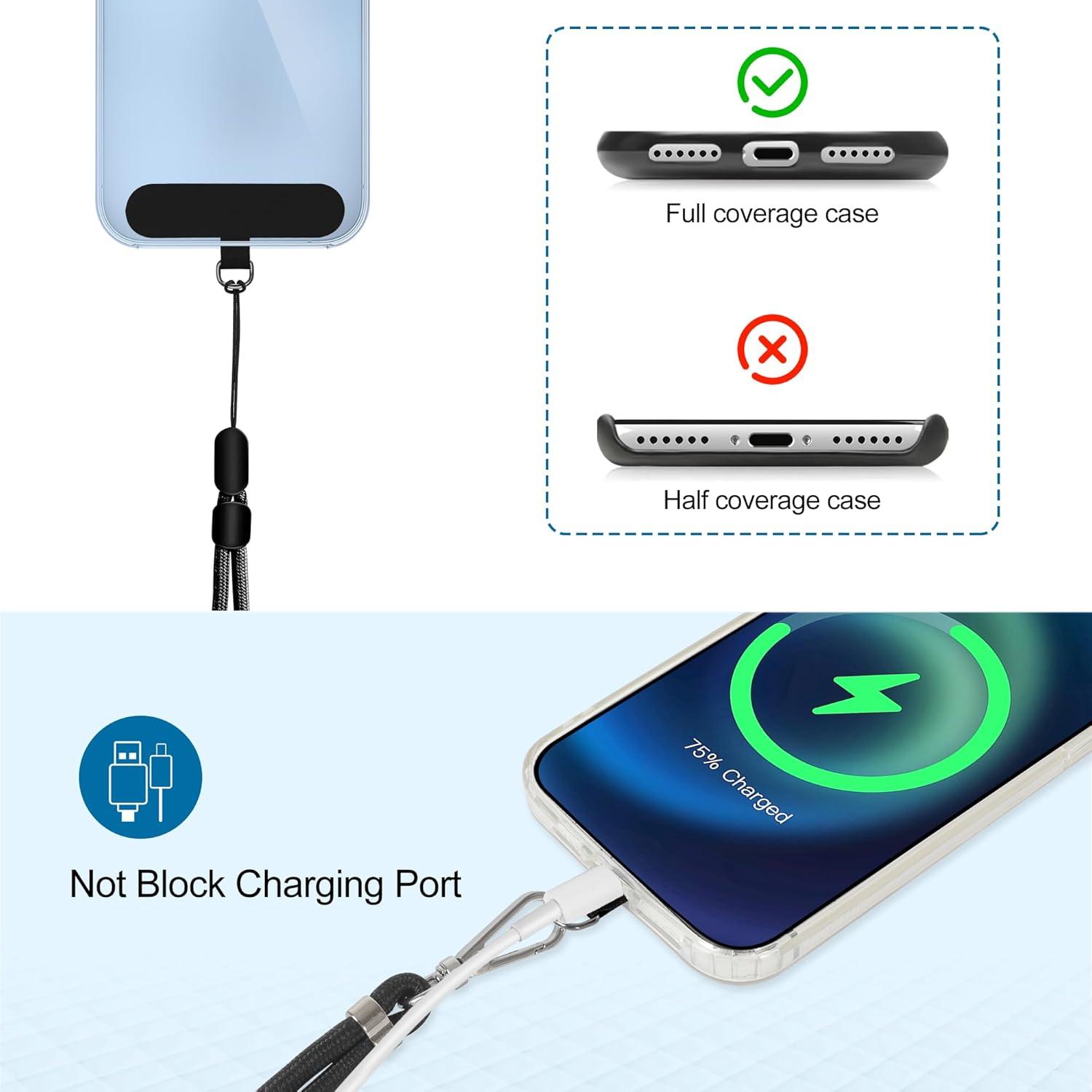 imagetakyu Phone Lanyard 2 Pack Adjustable CellPhone Lanyard Crossbody Neck Strap ampamp 2 Pack Wrist Strap ampamp Nylon Tether Tabs Compatible for iPhone Android Smartphones Orange BlackBlack