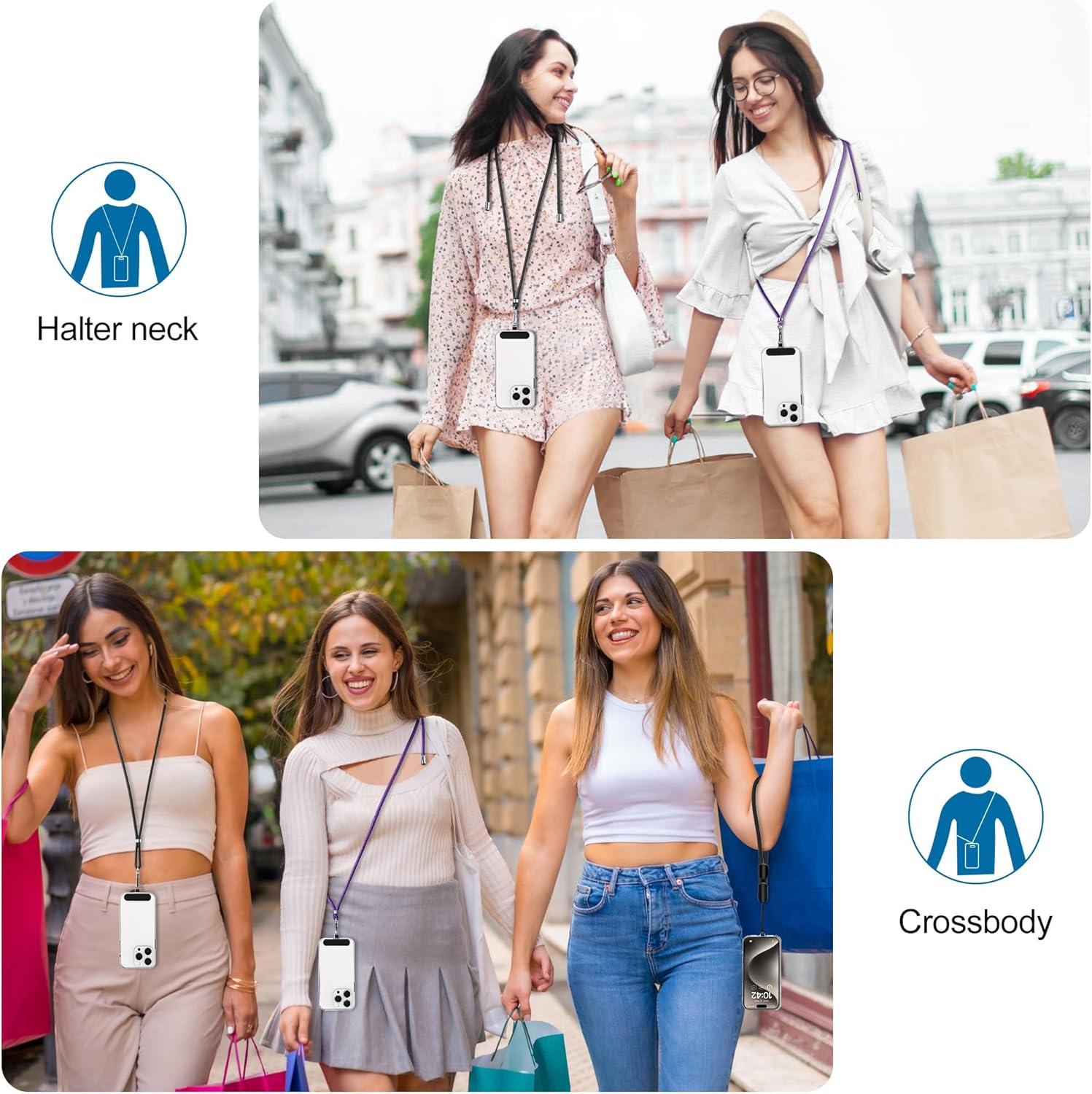 imagetakyu Phone Lanyard 2 Pack Adjustable CellPhone Lanyard Crossbody Neck Strap ampamp 2 Pack Wrist Strap ampamp Nylon Tether Tabs Compatible for iPhone Android Smartphones Orange BlackDarkpuple Black