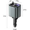 LISEN Car Cigarette Lighter Splitter, Metal 90W Dual Cigarette Lighter Adapter Metal with PD30W Retractable Car Charger, LED Voltage12V/24V Car Charger Splitter for iPhone 16, GPS, DashCam(Dark Grey)