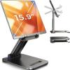 LISEN iPad Stand Tablet Holder – Foldable iPad a16 Accessories Kindle Bed Home Gadgets Men Gifts Office Desk Accessories for Women, Portable Monitor Stand for Tablet Galaxy Tab Fire HD 4-15.9″ Black(Black)