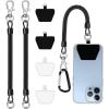 takyu 2PCS Phone Lanyard Tether with 4*Patch and 1*Carabiner for Travel Outdoor Hiking Cycling Climbing Skiing Compatible for iPhone Most Smartphones – White Purple(Black+black)