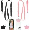 takyu Phone Lanyard, 2 Pack Adjustable Anti-Drop Neck/Wrist Strap with 2 Pcs Tether Patches, Secure Hands-Free Compatible for iPhone Samsung Perfect for Nurses, Teachers, Travel, Hiking Black(Black + Pink)