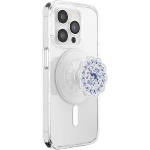 PopSockets Phone Grip for MagSafe with Kickstand, Magnetic Stand, Swappable Top, Secure Hold for iPhone MagSafe Cases, Phone & Tablet Grip, Cute PopSockets – Enamel Coconut Crème(Peacock Saucer)