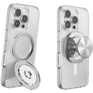 PopSockets Suck-Up™ Suction Grip & Stand, 3-in-1 MagSafe Phone Mount for iPhone, Strong Hold on Mirrors & Glass, Swappable Top, Portable & Reusable – Clear(Silver)
