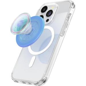 PopSockets Suck-Up™ Suction Grip & Stand, 3-in-1 MagSafe Phone Mount for iPhone, Strong Hold on Mirrors & Glass, Swappable Top, Portable & Reusable – Clear(Blue Clear)