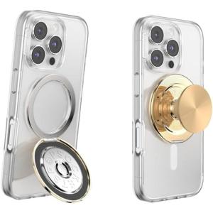 PopSockets Suck-Up™ Suction Grip & Stand, 3-in-1 MagSafe Phone Mount for iPhone, Strong Hold on Mirrors & Glass, Swappable Top, Portable & Reusable – Clear(Gold Radial)