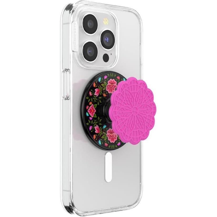 imagePopSockets Phone Grip for MagSafe with Kickstand Magnetic Stand Swappable Top Secure Hold for iPhone MagSafe Cases Phone ampamp Tablet Grip  PopOut Fuchsia Bloom