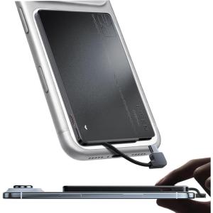 LISEN 0.2‘’ Charge Card Phone Charger，5000mAh Ultra Slim Power Bank Fast Charging USB C ，Alloy Ultra Thin Power Bank，Portable Charger with Built in Cable for iPhone 17/16/15 & Samsung（No-Wireless）