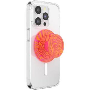 PopSockets Phone Grip for MagSafe with Kickstand, Magnetic Stand, Swappable Top, Secure Hold for iPhone MagSafe Cases, Phone & Tablet Grip – Aluminum Topo(Swirl Orange)
