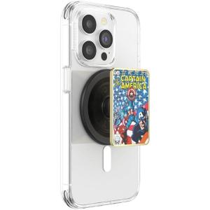 PopSockets Phone Grip for MagSafe with Kickstand, Magnetic Stand, Swappable Top, Secure Hold for iPhone MagSafe Cases, Phone & Tablet Grip, Marvel – Enamel Captain America Comic Book(Black Translucent)