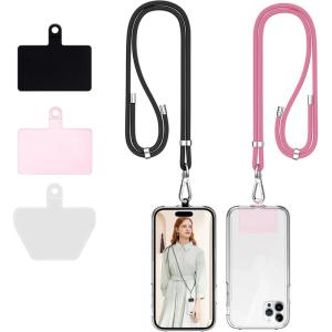 takyu Phone Lanyard, Universal Crossbody Lanyard with Adjustable Nylon Neck Strap for Women Compatible Most Smartphones (2Pack Black+Pink)(Pink+black)
