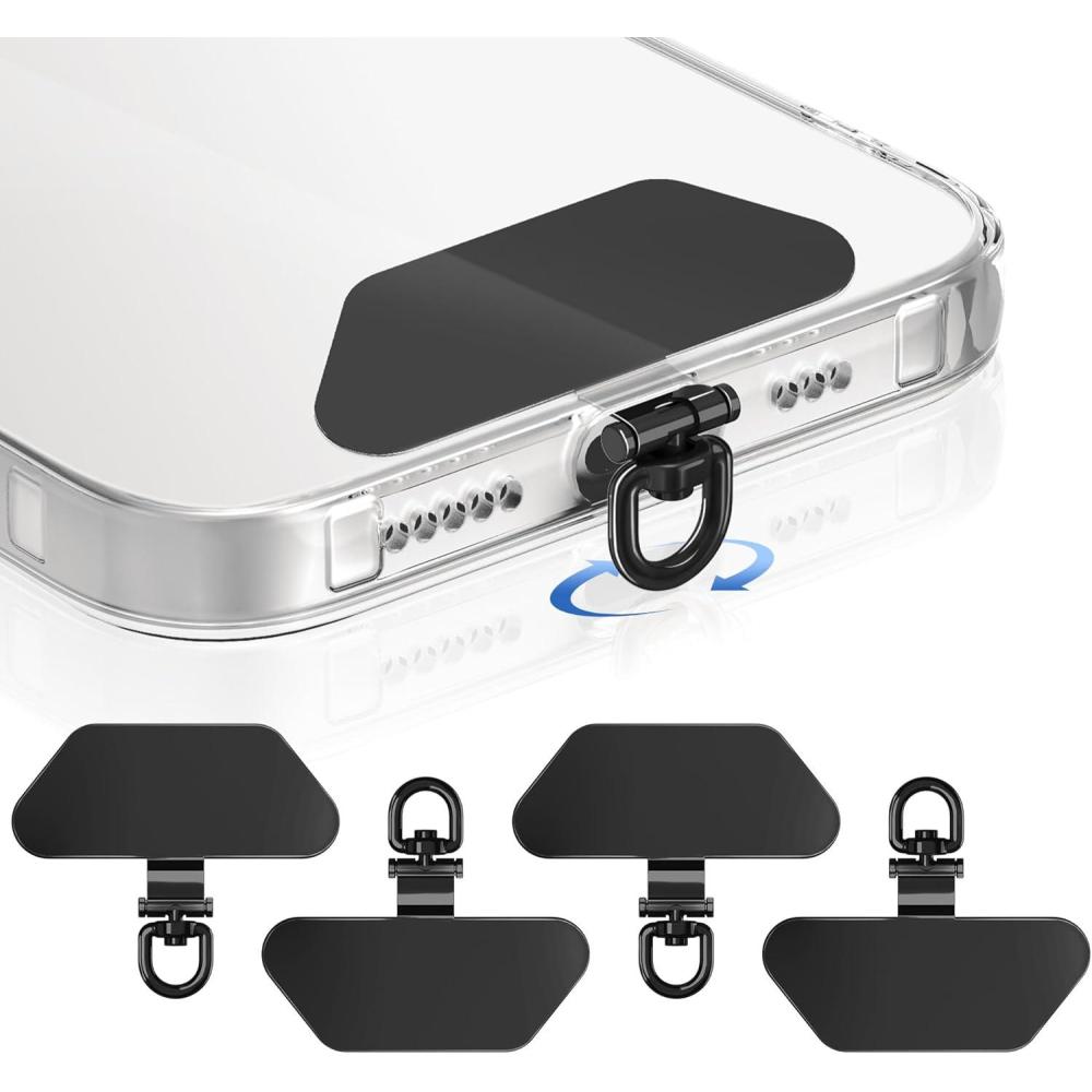 imagetakyu 360 Rotating Metal Phone Tether Tab Phone Lanyard Tab Cellphone Charm Wrist Strap Hook Holder Compatible for iPhoneBlack4