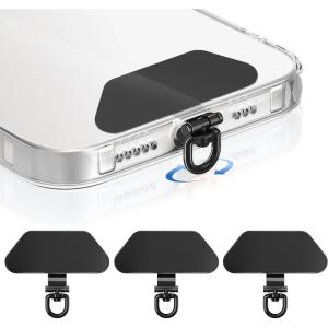 takyu 360° Rotating Metal Phone Tether Tab, Phone Lanyard Tab, Cellphone Charm Wrist Strap Hook Holder Compatible for iPhone(Black*3)