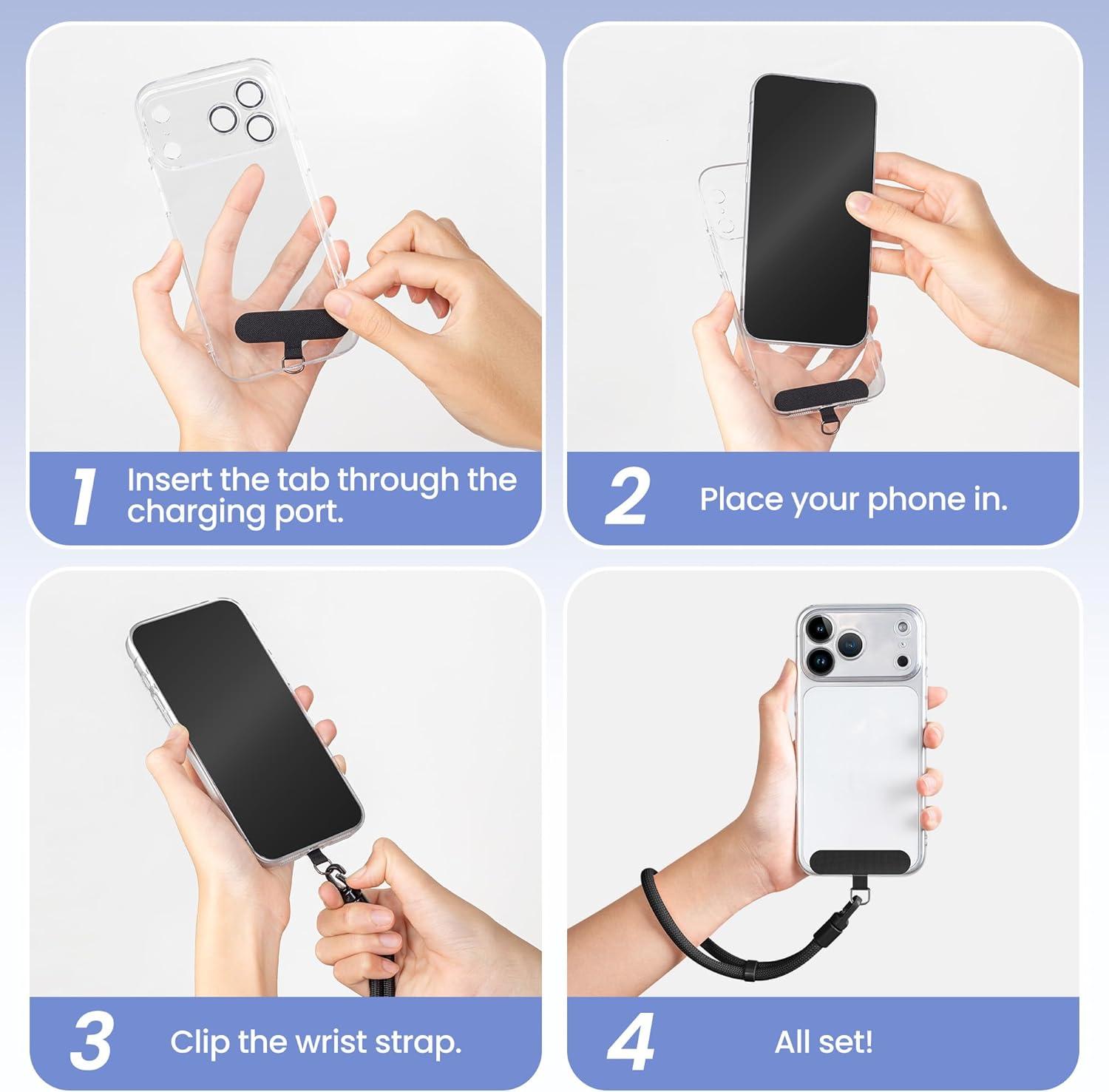 imagetakyu 3 Pack Wrist Strap Black Dark Gray Blackgray AND 3 Pack Metal Phone Tether Tab Black