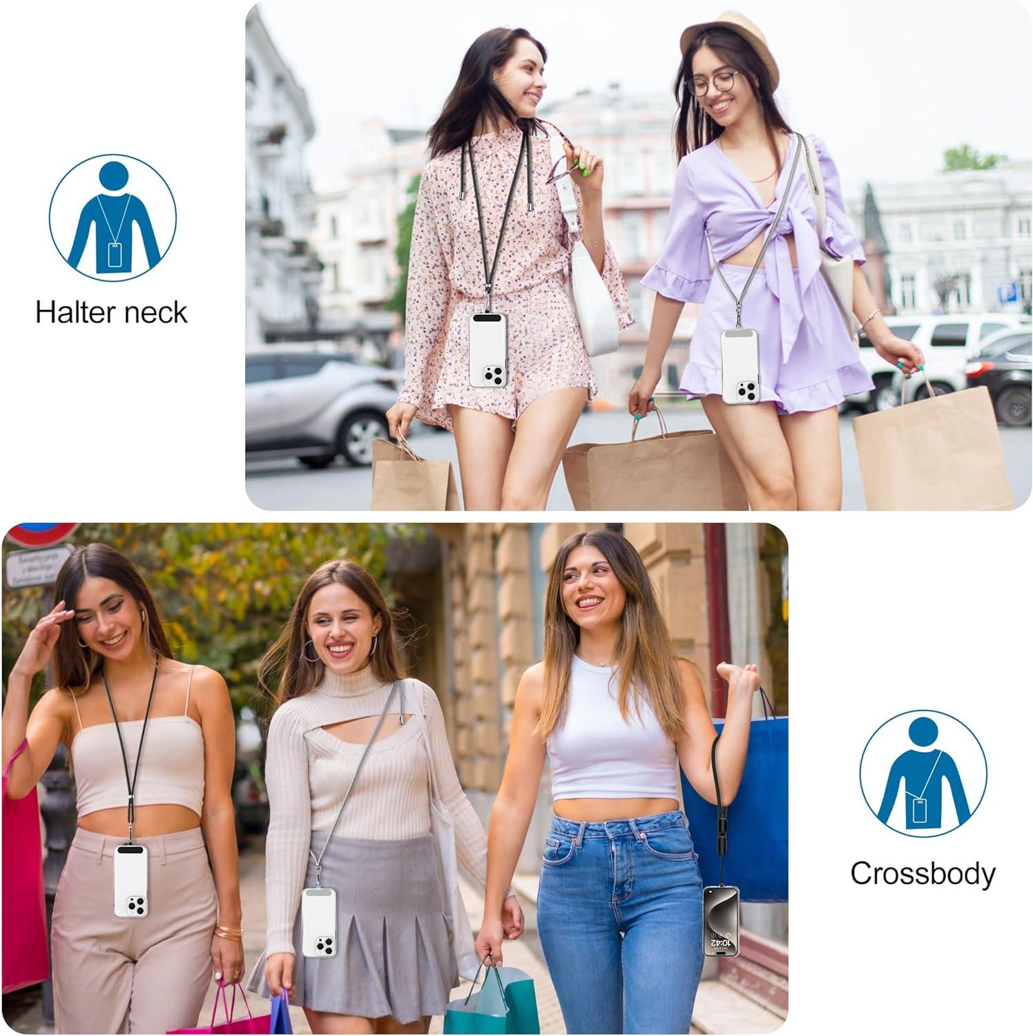imagetakyu 2 Pack Adjustable Cell Phone Lanyard Crossbody Neck Strap amp 2 Pack Phone Wrist Strap with 2 Pcs Tether Tabs Compatible for iPhone Android SmartphonesBlack Grey