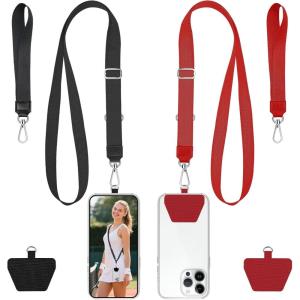 takyu Phone Lanyard, 2 Pack Adjustable Anti-Drop Neck/Wrist Strap with 2 PcsTether Patches, Secure Hands-Free Compatible for iPhone Samsung Perfect for Nurses, Teachers, Travel, Hiking Black+Purple(Black + Red)