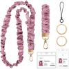 takyu Scrunchie Lanyard for Id Badges, Neck and Wrist Teacher Lanyard with Id Holder, Stretchy Lanyards for Women Keys Keychain Cruise Ship Cards，Pink(Light Purple)