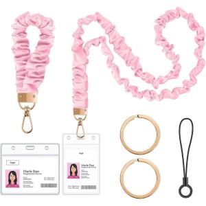 takyu Scrunchie Lanyard for Id Badges, Neck and Wrist Teacher Lanyard with Id Holder, Stretchy Lanyards for Women Keys Keychain Cruise Ship Cards，Pink(Pink)
