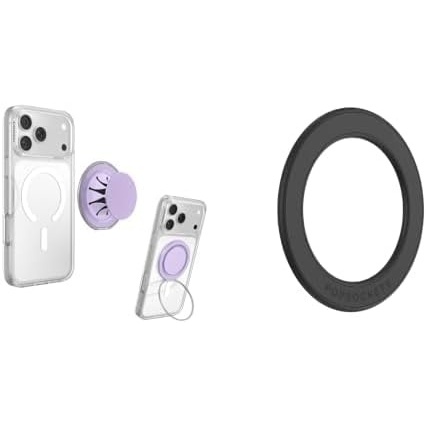 image:imageBundle of PopSockets LowPro Grip for MagSafe Thin Profile Lilac PopSockets LowPro Grip Surface Mount Adapter Black