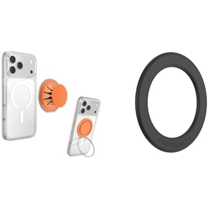 image:imageBundle of PopSockets LowPro Grip for MagSafe Thin Profile Orange PopSockets LowPro Grip Surface Mount Adapter Black