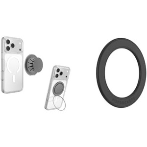 Bundle of PopSockets Low-Pro Grip for MagSafe, Thin Profile- Gunmetal + PopSockets Low-Pro Grip Surface Mount Adapter- Black