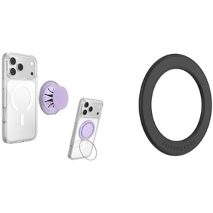 Bundle of PopSockets Low-Pro Grip for MagSafe, Thin Profile- Lilac + PopSockets Low-Pro Grip Surface Mount Adapter- Black