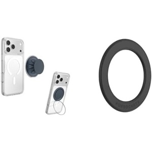 Bundle of PopSockets Low-Pro Grip for MagSafe, Thin Profile- Navy + PopSockets Low-Pro Grip Surface Mount Adapter- Black